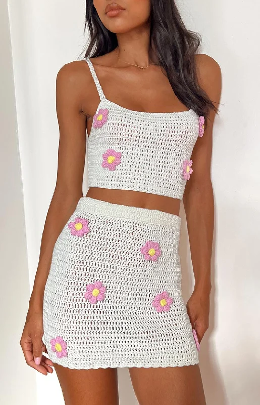 Flower Power White Mini Skirt