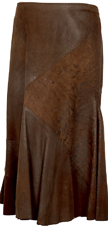 DONNA KARAN NEW YORK, Brown Lamb Leather Switching Flare Skirt